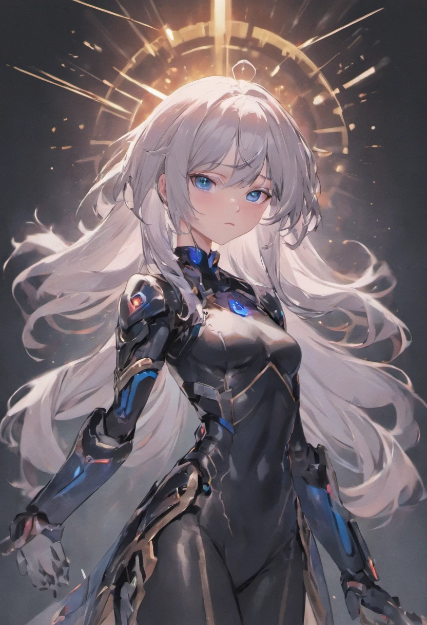 anime girl with long hair and blue eyes in a black outfit, cyborg - girl with silver hair, white haired deity, perfect white haired girl, white haired, with sleek silver armor, ashe, portrait of a female anime hero, white haired lady, white-haired, anime character, female anime character, portrait knights of zodiac girl, detailed anime character art, silver hair girl