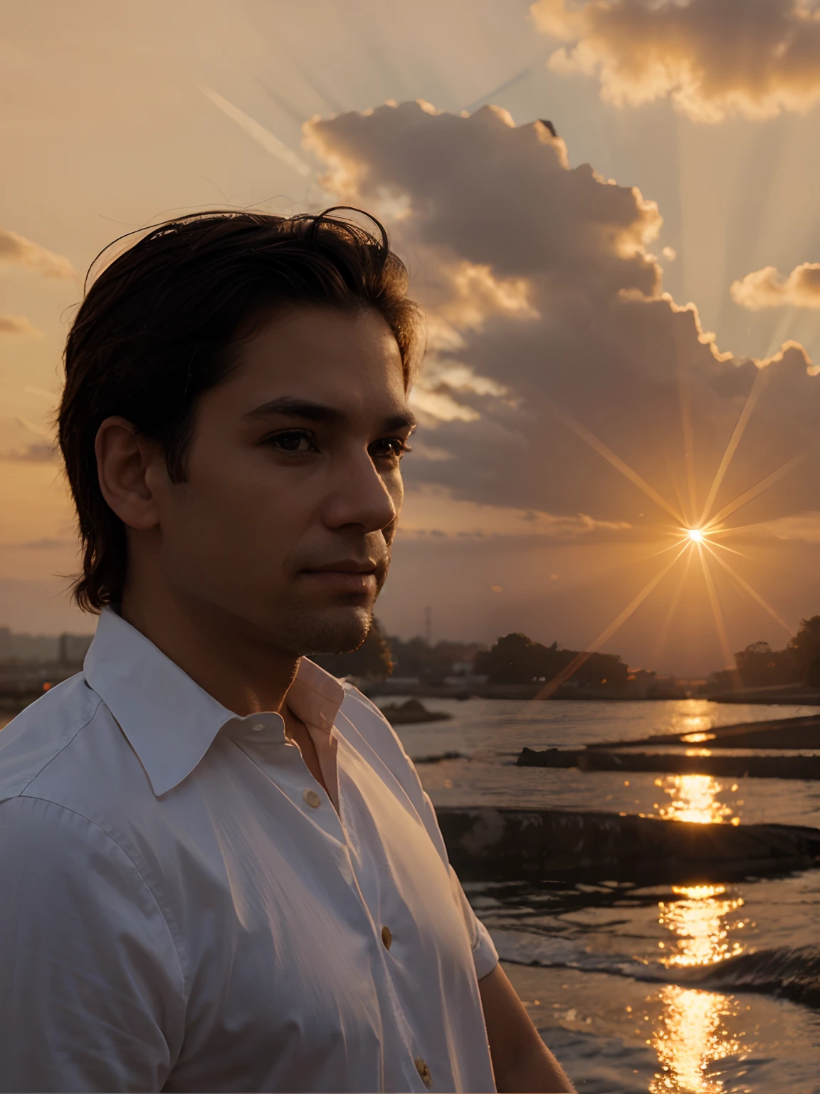 realistic face change background and sun sunset