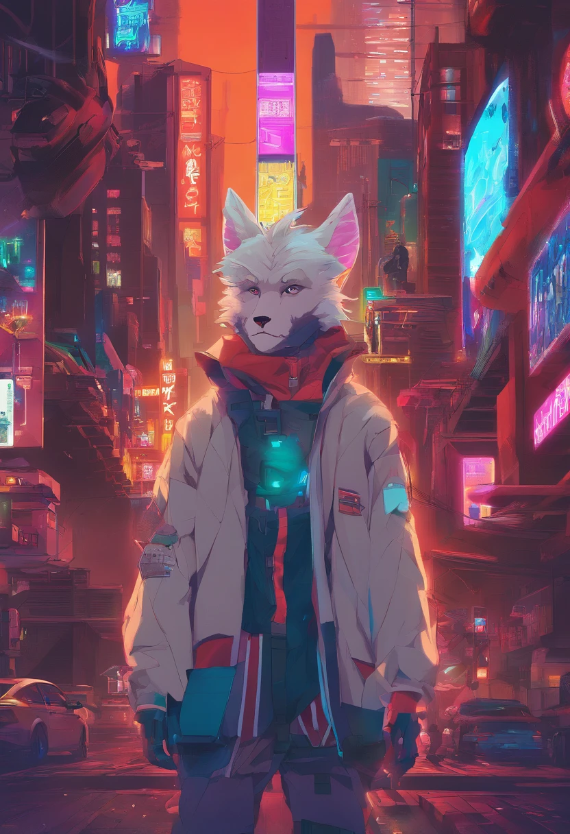 ，14 year old wolf boy，Silvery-white hair，The hands and feet gradually turn light blue at the ears，Silver-gray eyes，Redness of eye shadow at the corners of the eyes，Film camera in hand，monocle，Robe