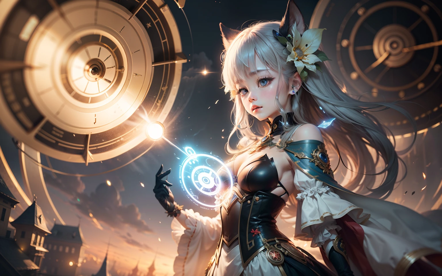((highest quality)),(Ultra-high resolution),(Ultra-detailed new),(Detailed Description),((The best CG)),(masterpiece),Highly detailed art,A wonderful new art form,(Art with precise details:1.5), Illuminated by the moonlight, flower, excited