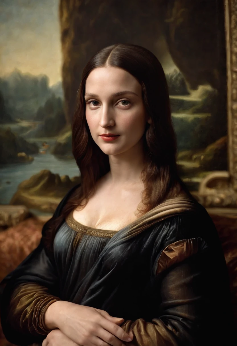 (((nude-woman))) (((full body)))-in-a-painting,mona-lisa-replica,beautiful,detailed-eyes,beautiful,detailed-lips,extremely detailed-eyes-and-face,long-eyelashes,(best-quality,4k,8k,highres,masterpiece:1.2),ultra-detailed,(realistic,photorealistic,photo-realistic:1.37),oil-painting,soft-brush-strokes,classic,portrait,colorful-palette,impressive,atmospheric-lighting,subtle-shadows,rich-textures,immaculate-details,graceful-pose,peaceful-expression,simple-background,museum-set-like,enigmatic-smile,meticulous-reproduction
