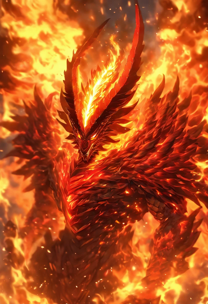 Huge fire dragon,Anime character in the shape of a western dragon,Fantastical legendary creatures,Long fiery red hair and blonde eyes, Character Album Cover, full art, fantasy character, full art illustration, full portrait of elementalist, character profile art, official character art, official character illustration, merlin, high detailed official artwork,A demon in armor,((red flames,Burning flames,A cloak of flame shaped like wings:1.3)),Hot hell,Fire Demon Ifrit,Wrapped in a powerful set of armor. The metal plate is decorated with an intricate design,Reminiscent of a flickering flame licked on the surface,An illusory fluorescent red body,(Facial focus) ,Very detailed CG unity 8K wallpaper,hugefilesize,ultra - detailed,A high resolution,absurderes,beautidful eyes,Ray traching,dramatic shadow,finely detailled,Dramatic angles,Hyper-detailing,(8k, best quality, tmasterpiece:1.2),\(eye detailed\),\(Facial features\),(\(Clothes detail details\)\),((A huge flame in the shape of a dragon,A huge energy body that is amorphous,Elemental lifeforms:1.5))