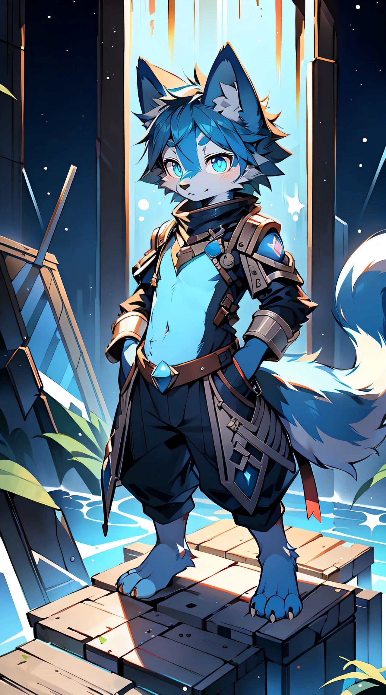 Rystal, Star Fox, Male, (A detailed), fluffly, Solo, , fotorealistisch, ((clear structural details)), Meticulous and realistic, A detailed eye, (Turquoise blue pupils), (( Lapis lazuli glowing eyes)),  Excellent quality, high detal, Detailed fur, ((The tail is in the right place) ，War，standing on your feet