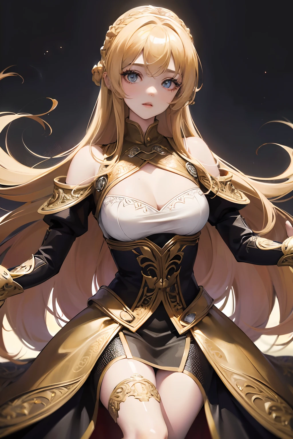 (Best quality, Masterpiece, Colorful, Dynamic Angle, highest details) Full body photo, Fashion photography cute, Long rich blonde hair, \《games of thrones》in Lagerta\ Dressed in a Viking Future suit, (Ultra-high-resolution textures), In dynamic poses, Bokeh, Luminous net, (Intricate details, ultra - detailed:1.15), Detailed, Moonlight passes through the hair, Perfect night, Colorful poster art flat background, (offcial art, extreme detailed details, highest details), hdr