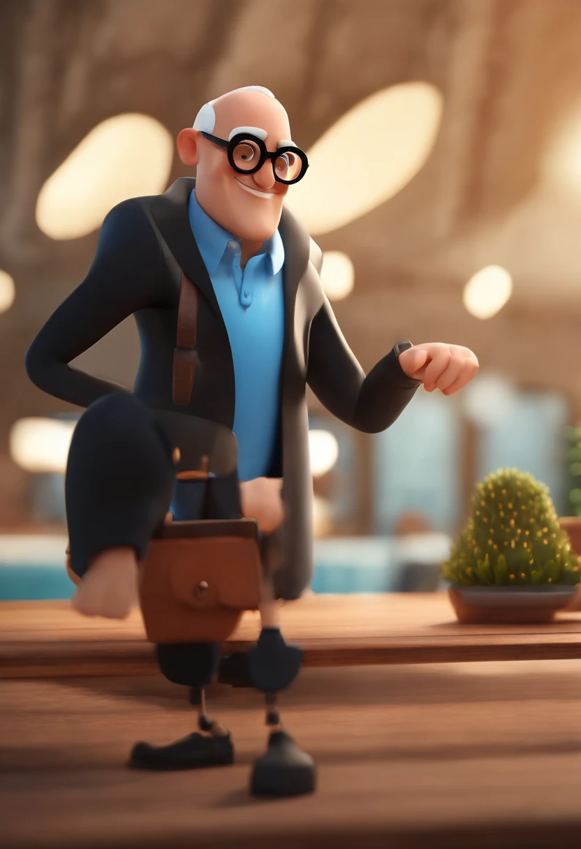 Cartoon character of a man wearing black glasses and a blue shirt, um personagem animado, Caractere estilizado, animation style rendering, 3D estilizado, Arnold Maya render, 3 d render stylized, toon render keyshot, Personagem 3D, Personagem 3D, 3d rendering stylized, 3 d character render, personagem de desenho animado, Personagem de close up, Pose de personagem, (Estilo Pixar) (master part:1.2) (Bokeh) (best quality) (pele detalhada) (textura detalhada) (8k) (argila) (Cinematic lighting) (foco nítido，Senta e vaza a parte superior do corpo