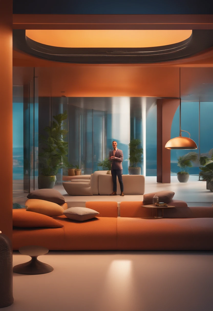 Um arquiteto de sonhos futurista, mas realista, inspired by Pixar animation, de perto. The character takes center stage with captivating facial expressions, oferecendo um toque de irrealidade.