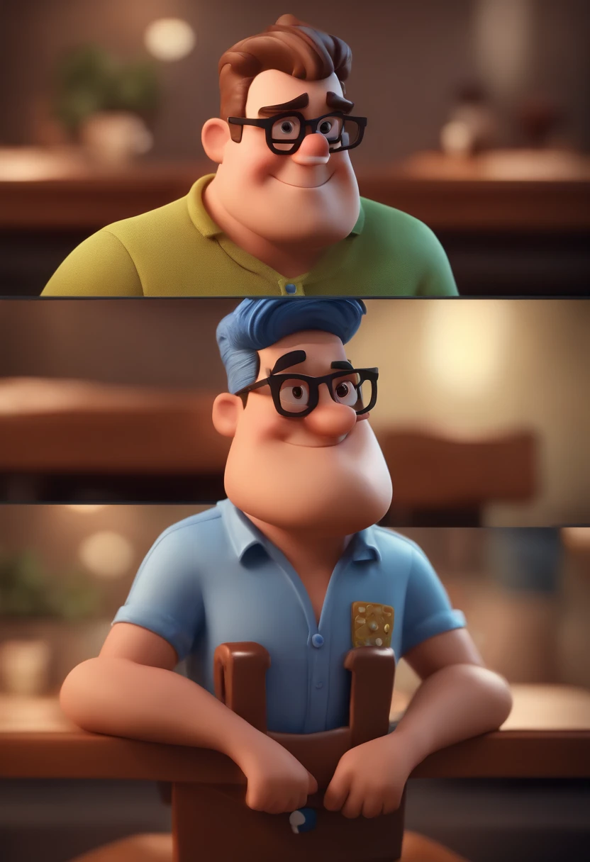 Cartoon character of a man with black glasses and a blue shirt, animation character, Caractere estilizado, animation style rendering, 3D estilizado, Arnold Maya render, 3 d render stylized, toon render keyshot, Personagem 3D, Personagem 3D, 3d rendering stylized, 3 d character render, personagem de desenho animado, Personagem de close up, Pose de personagem, (Estilo Pixar) (master part:1.2) (Bokeh) (best quality) (pele detalhada) (textura detalhada) (8k) (argila) (Cinematic lighting) (foco nítido