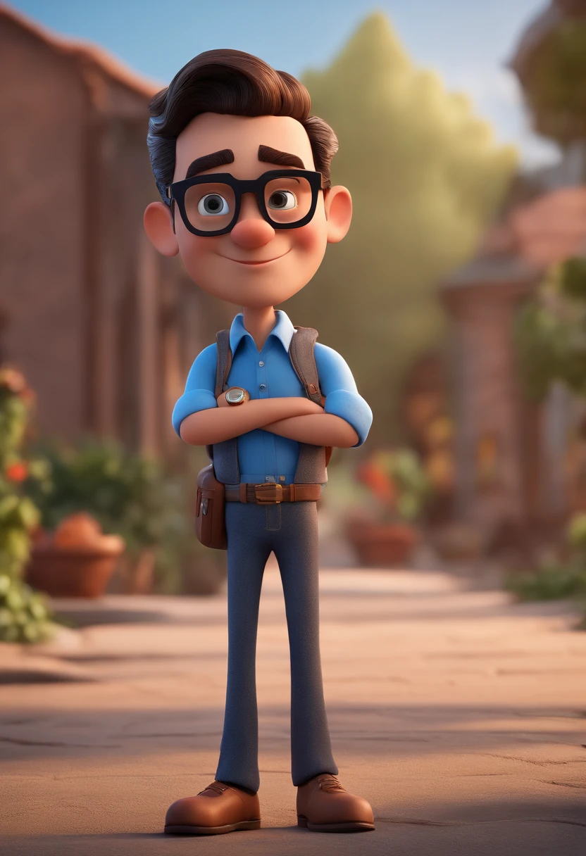 Cartoon character of a man with black glasses and a blue shirt, animation character, Caractere estilizado, animation style rendering, 3D estilizado, Arnold Maya render, 3 d render stylized, toon render keyshot, Personagem 3D, Personagem 3D, 3d rendering stylized, 3 d character render, personagem de desenho animado, Personagem de close up, Pose de personagem, (Estilo Pixar) (master part:1.2) (Bokeh) (best quality) (pele detalhada) (textura detalhada) (8k) (argila) (Cinematic lighting) (foco nítido