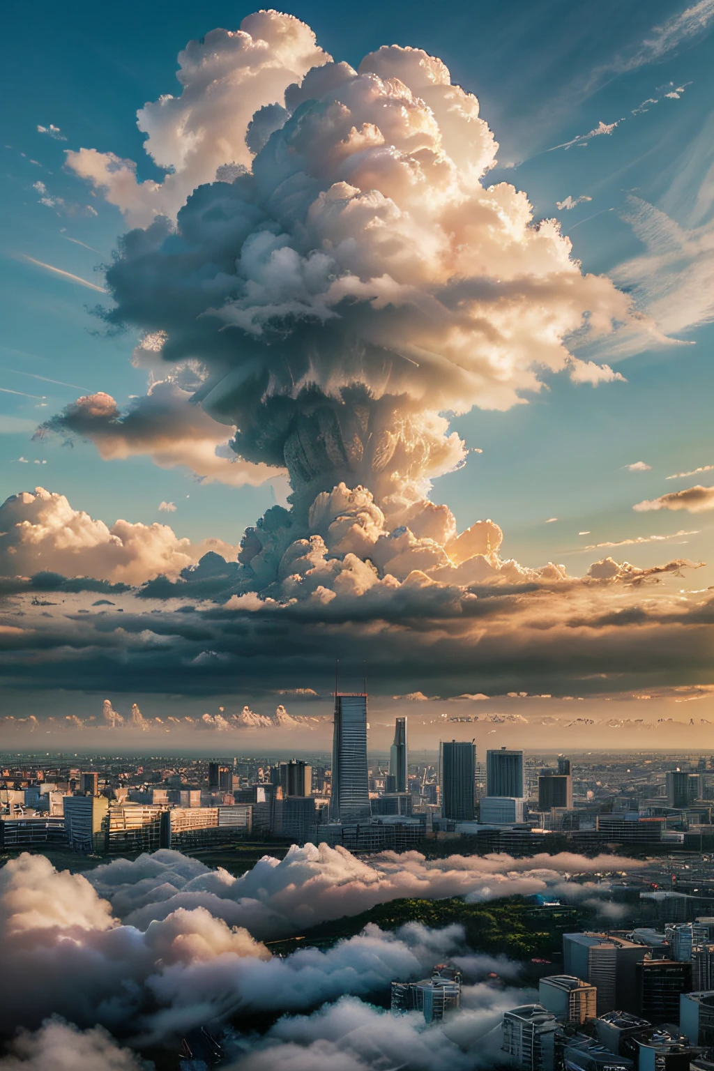 ((best quality)), ((masterpiece)), (detailed), Cute Kawaii Pastel Tokyo City Portrait (detailed cloudscape:1.3), (high-resolution:1.2)