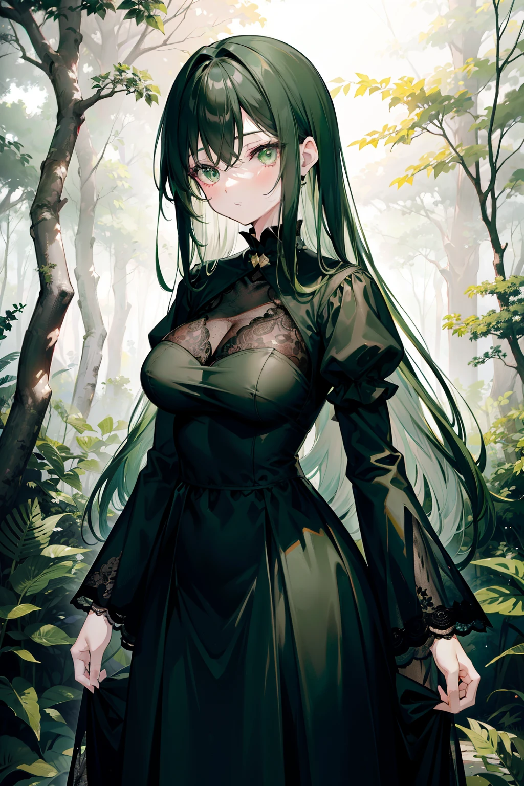 Pure sky,Plump legs,Green gem setting,Anime girl standing gracefully on the ground,Black cape and green hair, rogue anime girl, Anime girl standing, Wearing a cloak on the blasted plain, asuka suit under clothes!, Cyborg girl, badass posture, mechanic punk outfit, anime styled 3d, render of a cute 3d anime girl, gapmoe yandere grimdark, Female character,musculature,Abs,Glowing green eyes,Black hair with green gradient,extra very long hair,Bunched hair,Dull hair,(Muscle 2.0),Tomboyish,Be red in the face,looking at viewert,Elaborate Eyes,huge tit,1.5,ssmile,Openwork black silk,Straight big breasts,strappy,Black cutout miniskirt,White bandeau,High-fork panties,Toothless smile,Lower breast,Mechanical wind,There are no cities,Side breasts,Excitation,Top crotch,Sexy lower abdomen,Camel toes,Sexy underarms,See panties,leg loops,Lift the skirt