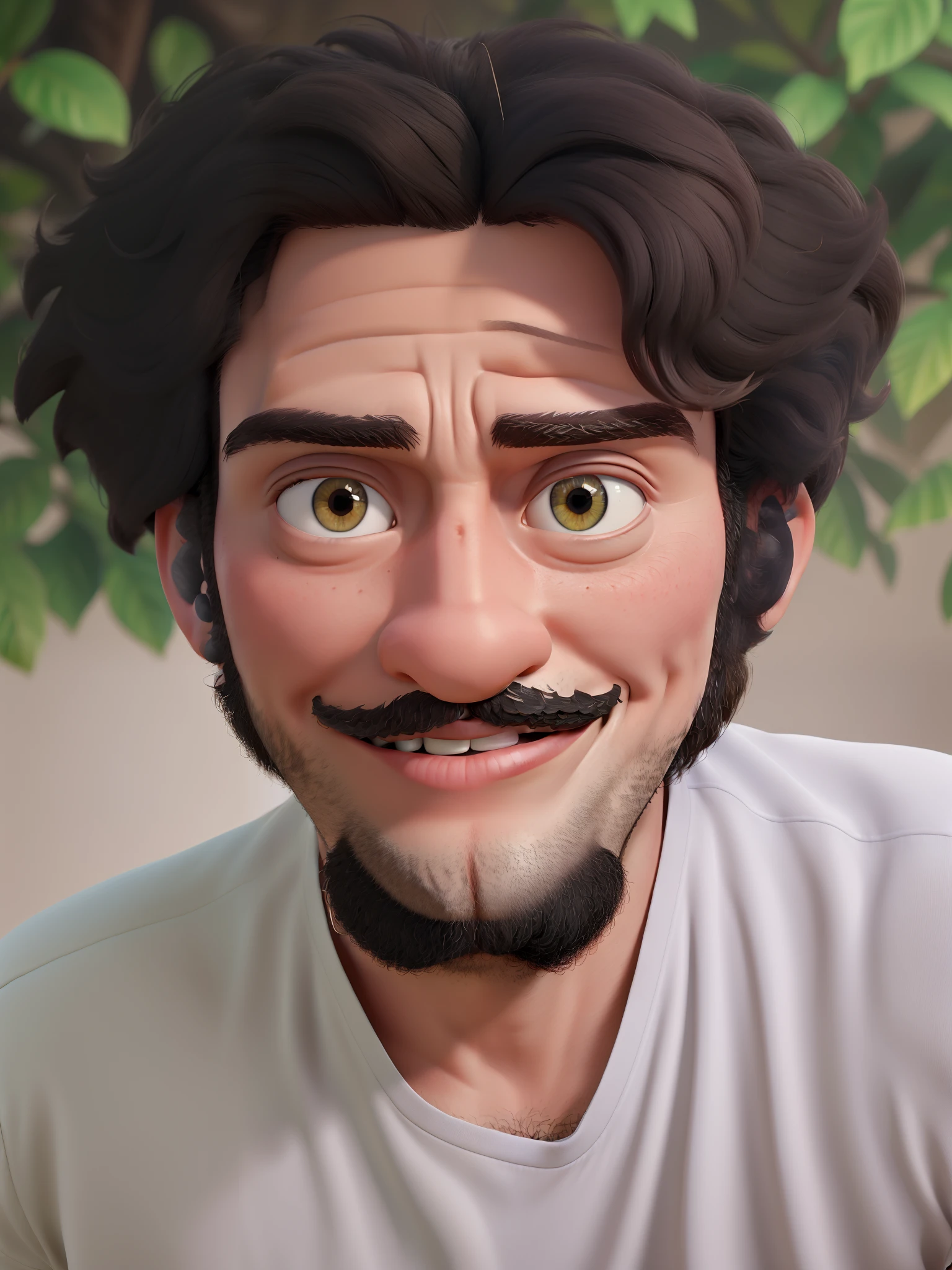 (melhor qualidade, alta resolução, ultradetalhado, realista: 1,37, studio illumination), pintura, oil-painting, retrato, foco em sujeito masculino, retro background, camiseta laranja, cabelo espetado como Wolverine, pele clara, barba no queixo , bigode ralo, leve sorriso para a esquerda, looking-into-camera, He does not have hair on his face other than those already described, pele lisa