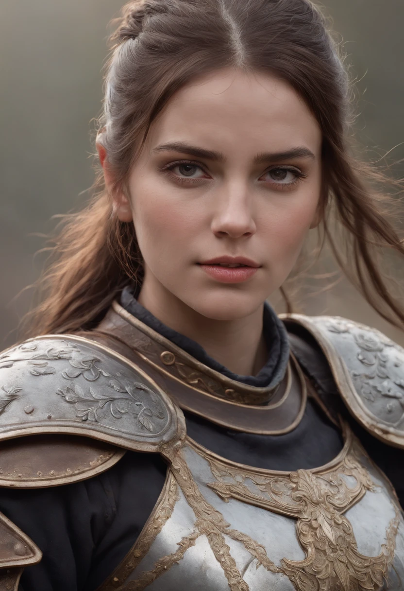 tired from battle, exhausted female warrior, 
shining armor, battle scars, windswept hair, 
intense expression, determined eyes, 
dark and moody lighting, 
oil painting, high detail, 
realistic style, vibrant colors, 
epic battlefield backdrop, 
best quality, 4k resolution, 
physically-based rendering, 
ultra-detailed description.