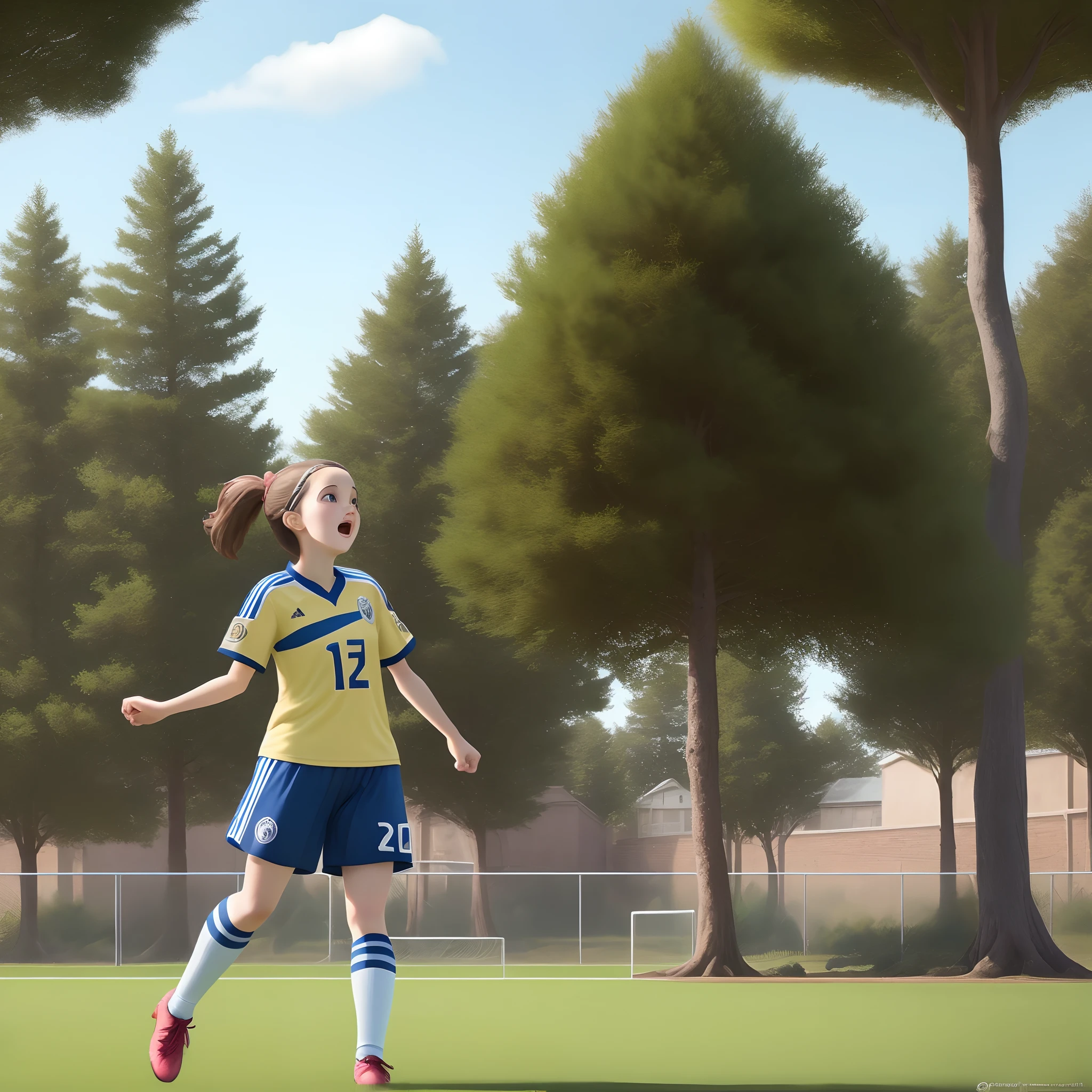 12 year old girl scoring goal. Tree Goal. Estilo disney