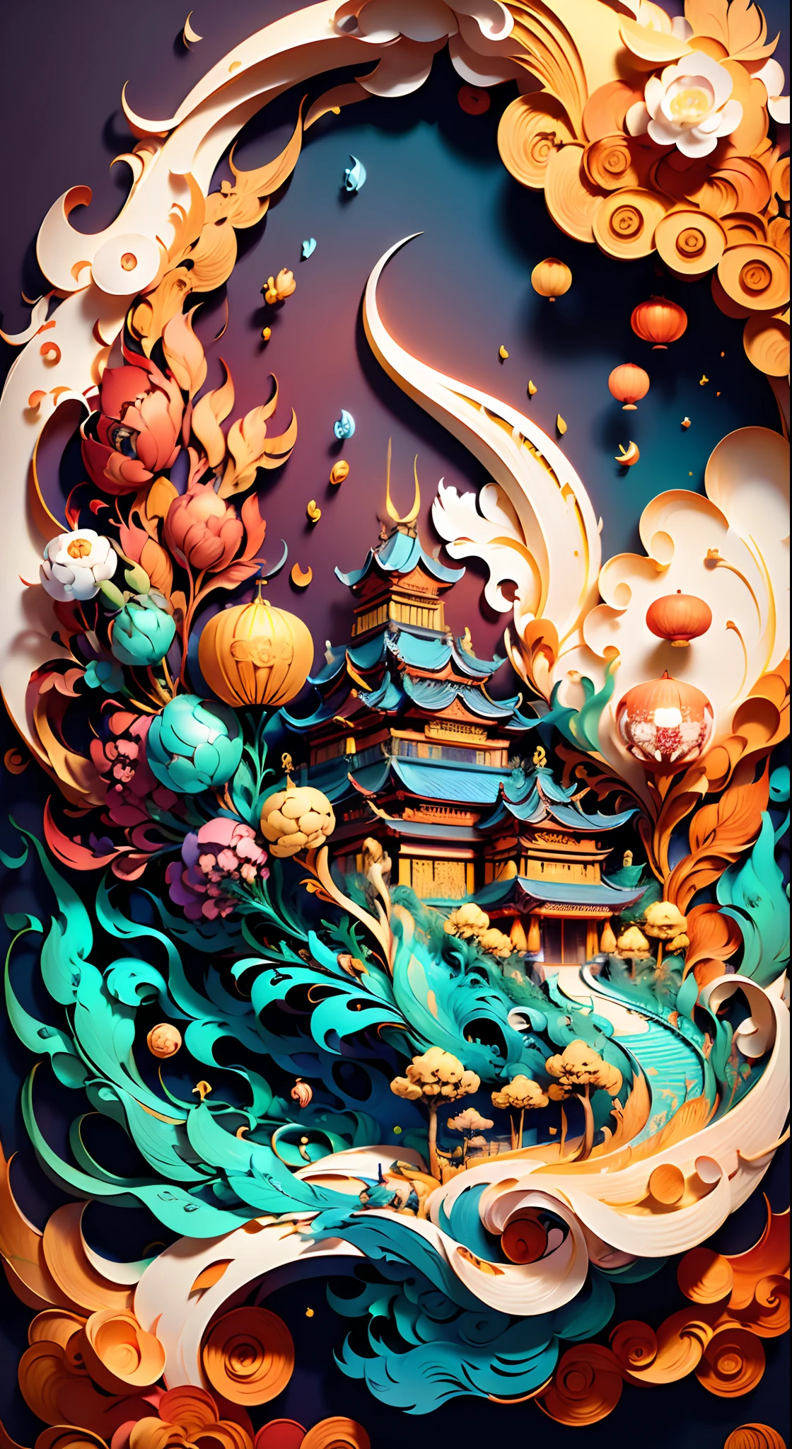(((tmasterpiece))),best qualtiy,illustratio,((Ancient Chinese palaces,)),the space,Paper_cut,Bright color scheme, Soft light,(Warm colors:1.2),Light background, Best quality, Exquisite details,3Drenderingof, Paper,paper_cut,paper cut out,(white backgrounid:1.1)