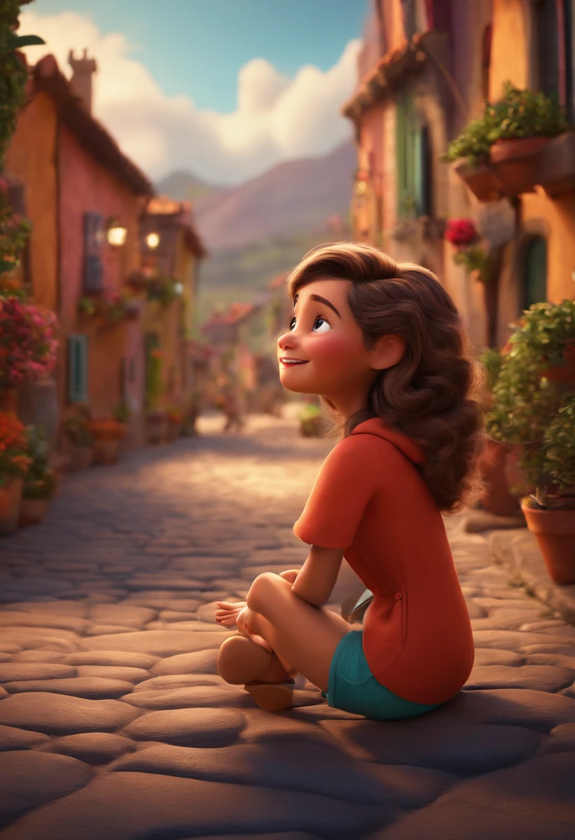 Imagem estilo Pixar com personagem 3D mulher sorrindo e dando piscadinha