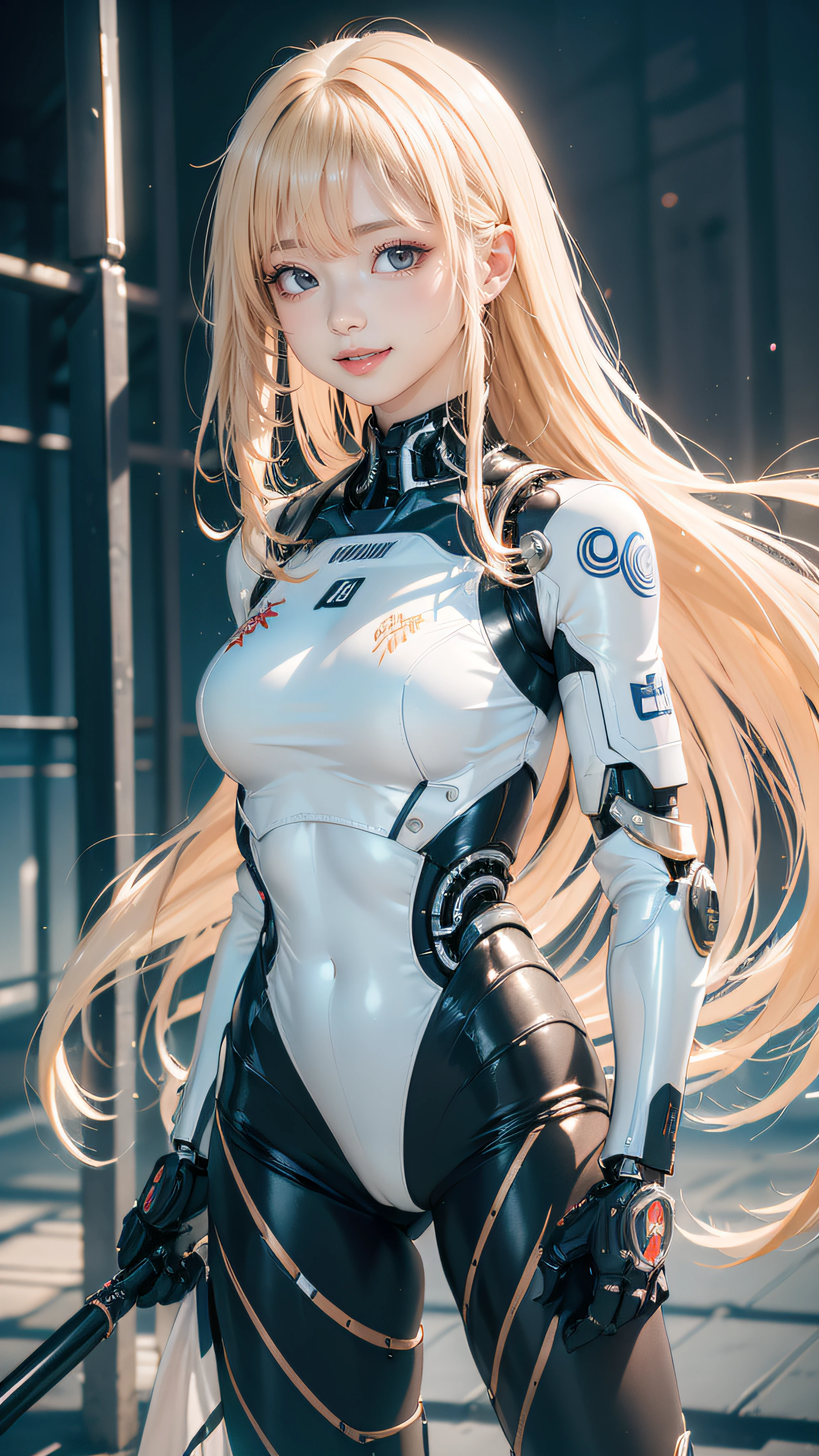 ((1girl:1.5),(embroidered white cybernetic body:1.5)),(Highest image quality, outstanding details, ultra-high resolution, (realism: 1.4), the best illustration, favor details, highly condensed 1girl,(Sense of presence:1.5),(Dynamic:1.5),(bold:1.5)),(thin hair:1.8),(straight hair:1.5),(Swept long bangs:1.5),(extra light coppery amber hair),((hair over one eye:1.2)),((battoujutsu stance),long spear),(coliseum)