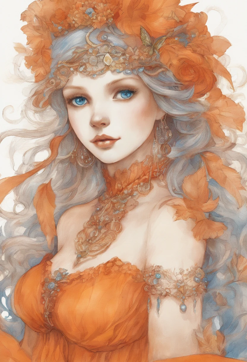 Blue-eyed girl in an orange dress