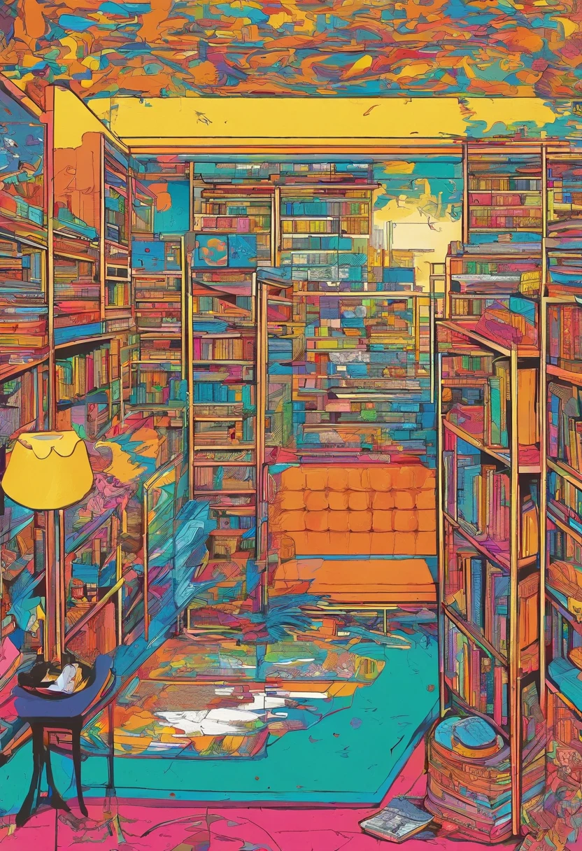 natta、vast library、Three floors、stairwell、Wall-to-wall books、high ceilings、Elevated windows、Moonlight illuminates the room、Retro interior、Frontal line of sight、Look up from a little below、There are no stairs、Desk in the middle、The line of sight should look up from the bottom slightly