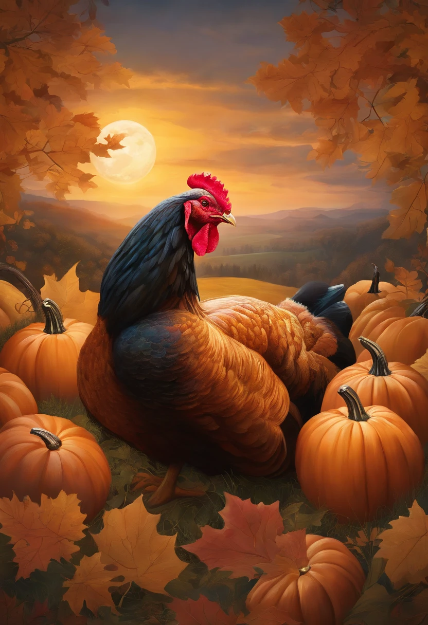 A Thanksgiving-themed seamless design beautifully blends autumnal colors, traditional motifs, and a touch of modern elegance, creating a warm and inviting atmosphere. This rich and harmonious design, with its intricate patterns of pumpkins, turkeys, and classic symbols, evokes a sense of gratitude and nostalgia, making it the perfect backdrop for your Thanksgiving celebrations., centered, symmetry, painted, intricate, volumetric lighting, beautiful, rich deep colors masterpiece, sharp focus, ultra detailed, in the style of dan mumford and marc simonetti, astrophotography