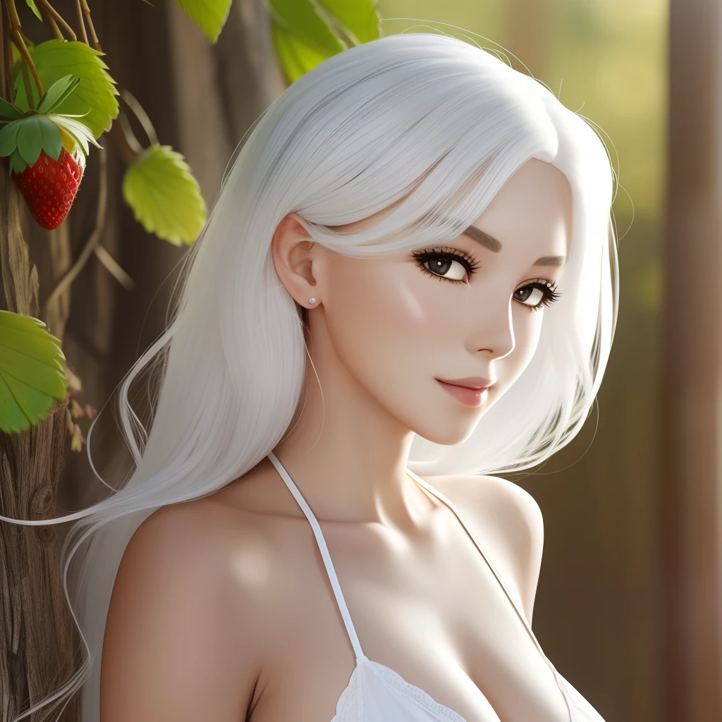 strawberry gum woman with white hair slender body beautiful --auto --s2