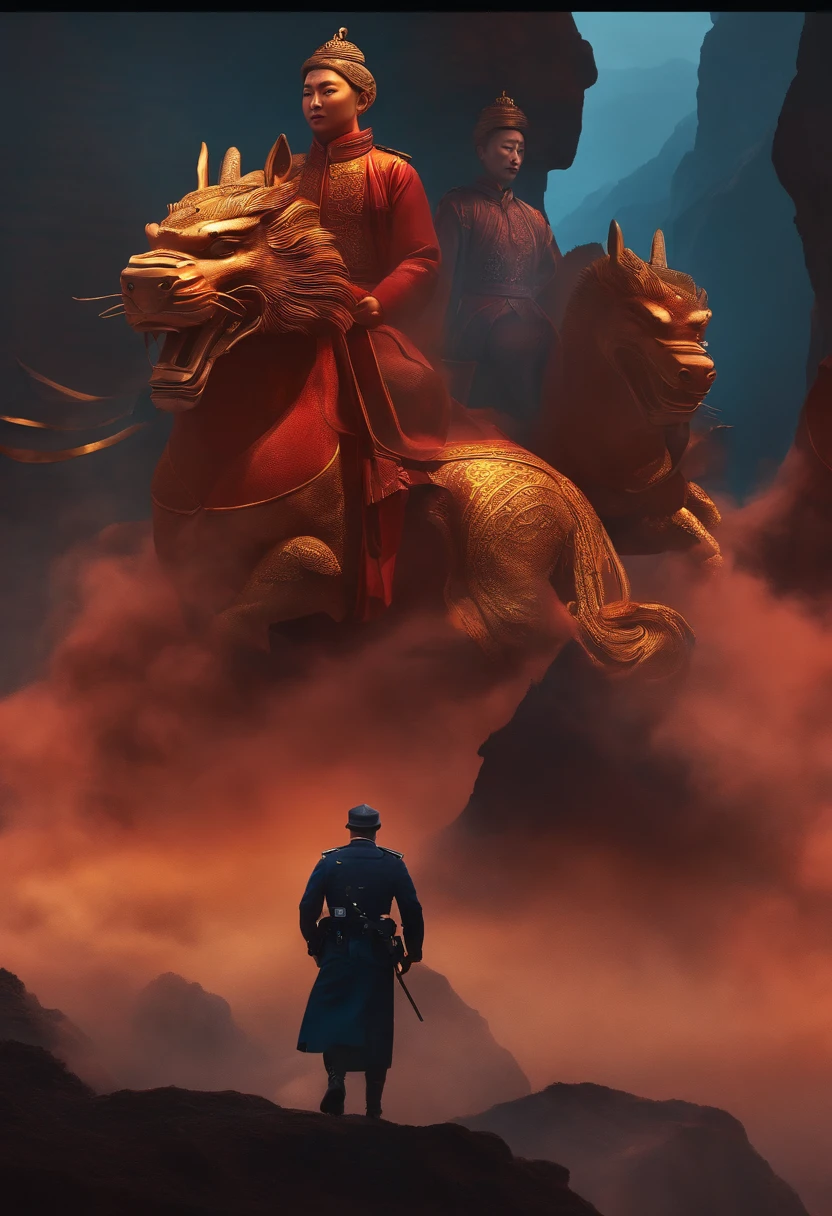 Chinese police，Three View，gradient backgrounds，Majesty and justice，Single character，Faraway view