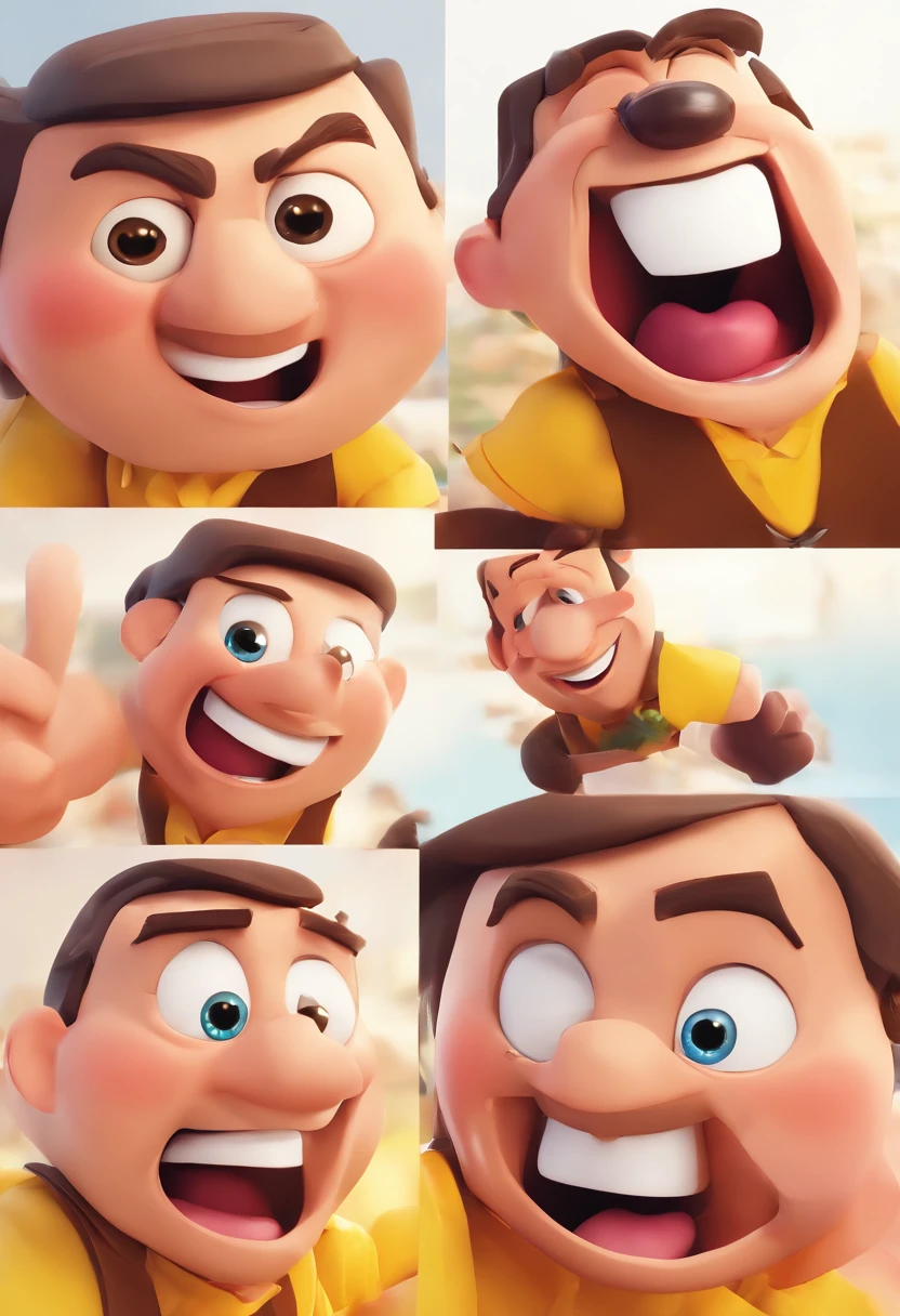 Smiling Man Illustration, sorriso insano, Homem de pele marrom com um sorriso gigante, happily smiling at the camera, sorriso atrevido, he's smiling, sorriso muito grande, Macho sorridente, foto de perfil headshot, rindo sorriso enorme, desenhando no estilo de Arte 3D, c4d, fundo de cor branco puro, estilo disney, estilo pixar render ilustracao Super Detalhe, 8k