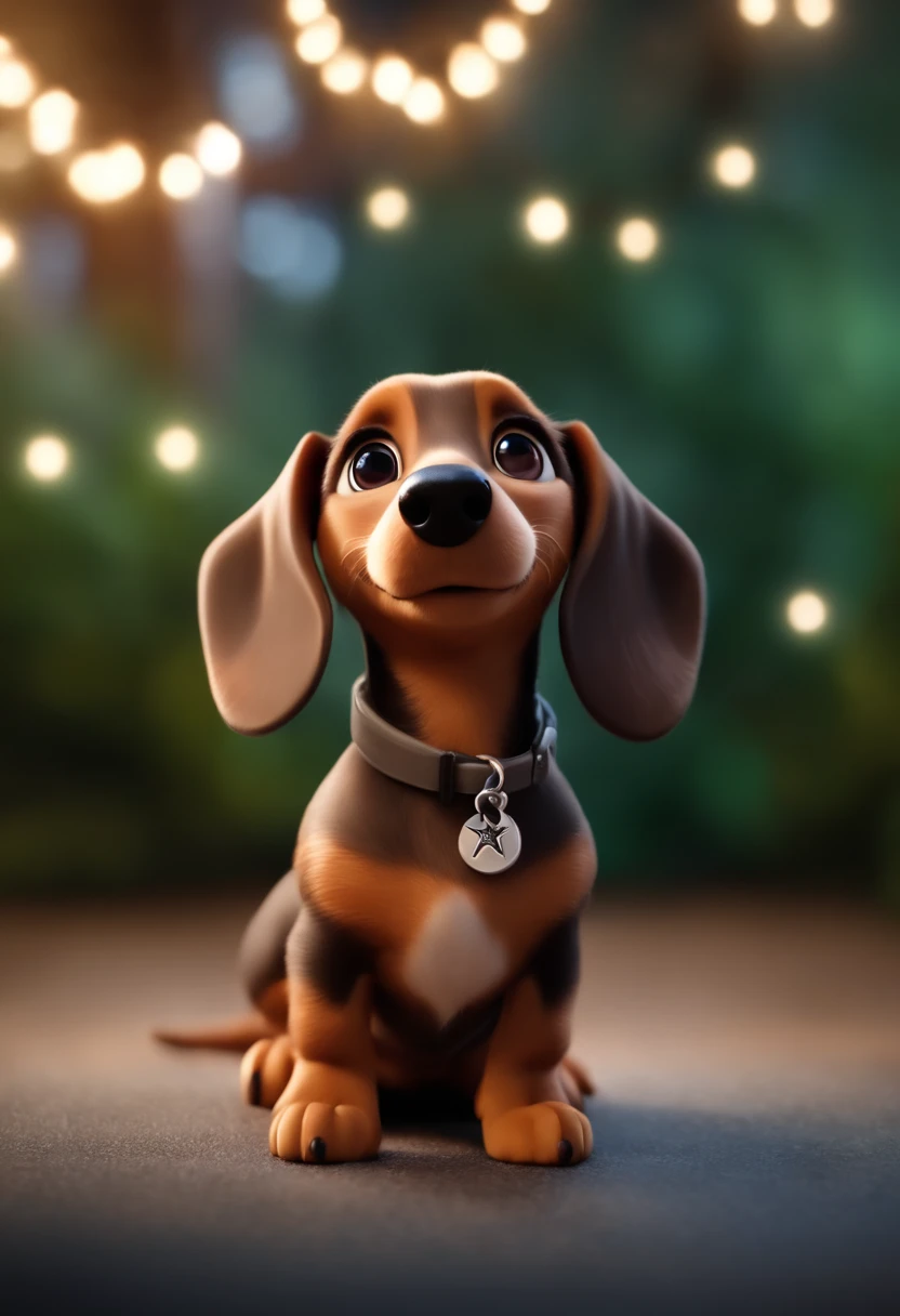 Dachshund, estilo disney, pelo: curto, liso, fundo:Gray and white gradient, Hands raised, sorrindo, feliz, (estilo pixar) (obra-prima:1.2) (bokeh) (melhor qualidade) (pele detalhada) (textura detalhada) (8k) (claymation) (cinematic lighthing) (foco nítido