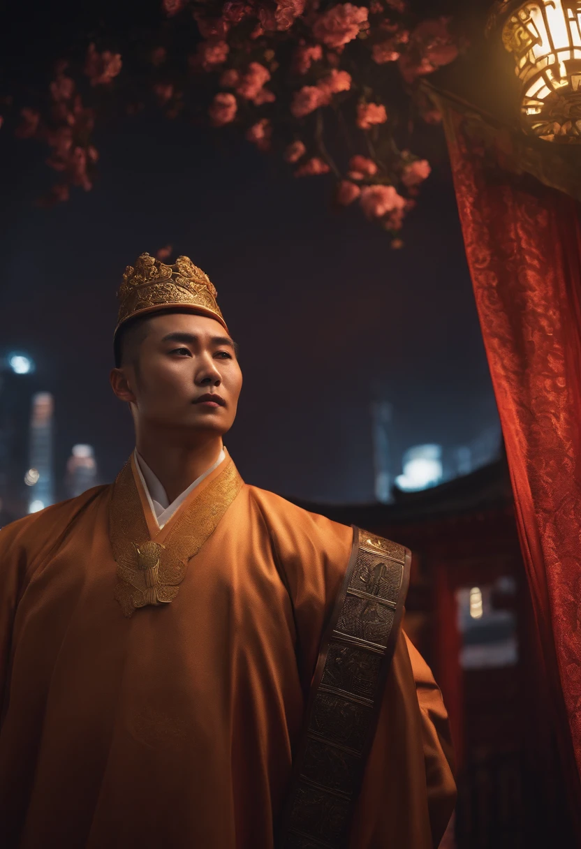 Chinese police，Three View，solid color backdrop，Majesty and justice，Single character，Faraway view，Modern age city