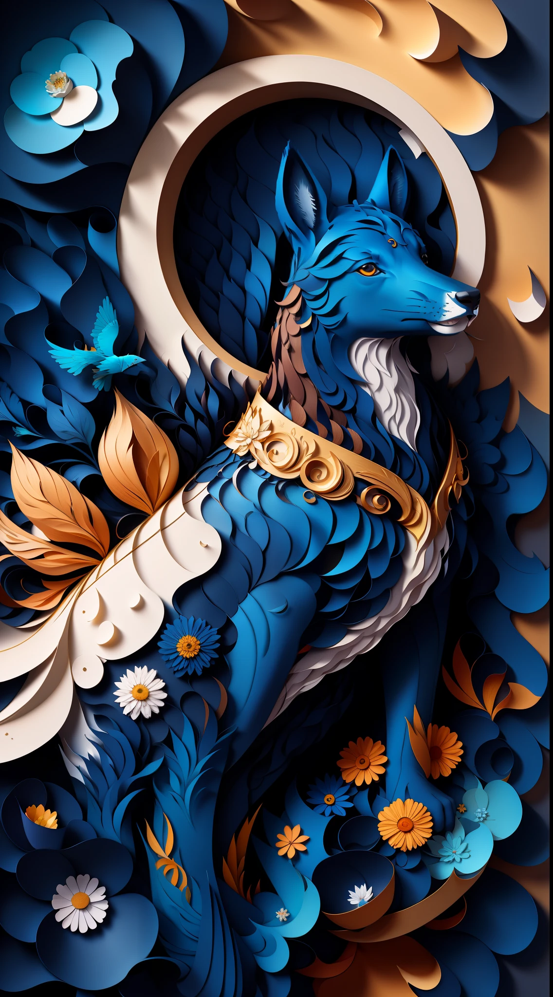 (((tmasterpiece))),best qualtiy,illustratio,((A man's side,hound,archery,ride horse,)),the space,Paper_cut,Bright color scheme, Soft light,(Warm colors:1.2),watercolor paiting, Light background, Best quality, Exquisite details,3D rendering of,octanerender, Pastel, Paper,cut,Correct anatomy,Detailed face, Detailed eyes,