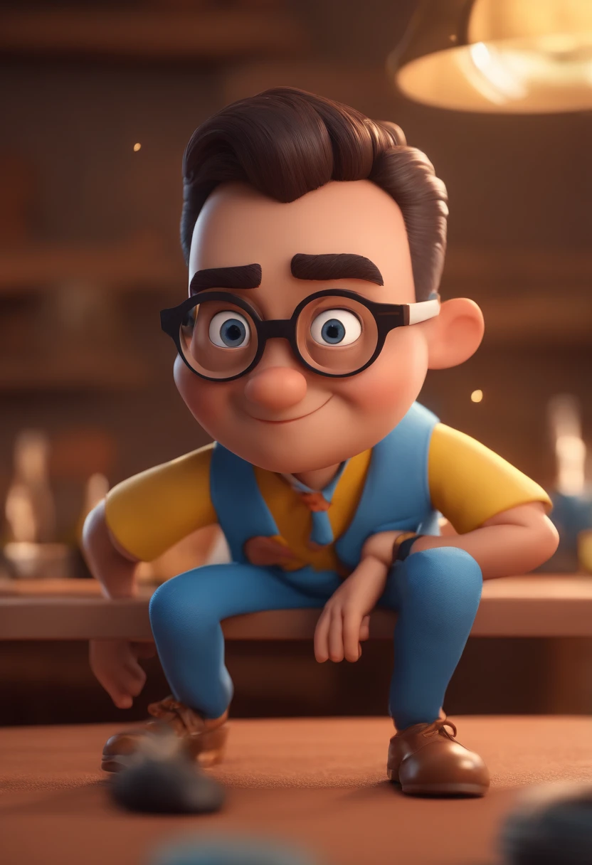 Cartoon character of a man with black glasses and a blue shirt, animation character, Caractere estilizado, animation style rendering, 3D estilizado, Arnold Maya render, 3 d render stylized, toon render keyshot, Personagem 3D, Personagem 3D, 3d rendering stylized, 3 d character render, personagem de desenho animado, Personagem de close up, Pose de personagem, (Estilo Pixar) (master part:1.2) (Bokeh) (best quality) (pele detalhada) (textura detalhada) (8k) (argila) (Cinematic lighting) (foco nítido