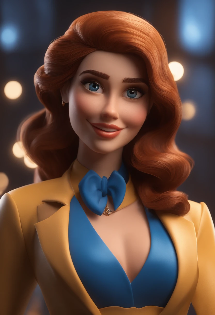 Personagem dos desenhos animados de uma mulher, cabelo liso loiro de luzes e um blazer azul,animation character, Caractere estilizado, animation style rendering, 3D estilizado, 3 d render stylized, toon render keyshot, Personagem 3D, Personagem 3D, 3d rendering stylized, 3 d character render, personagem de desenho animado, Personagem de close up, Pose de personagem, (Estilo Pixar) (master part:1.2) (Bokeh) (best quality) (pele detalhada) (textura detalhada) (8k) (argila) (Cinematic lighting) (foco nítido