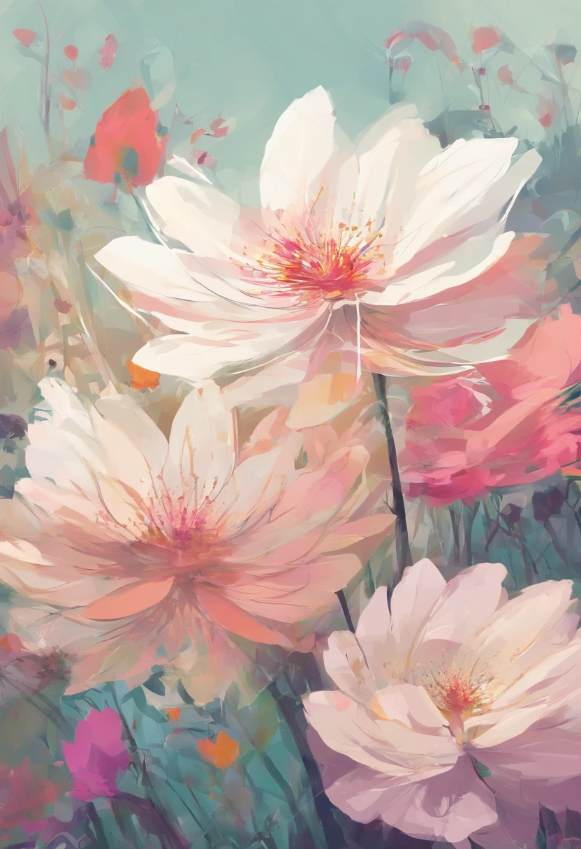Beautiful Vibrant flower art painting , solid light color background