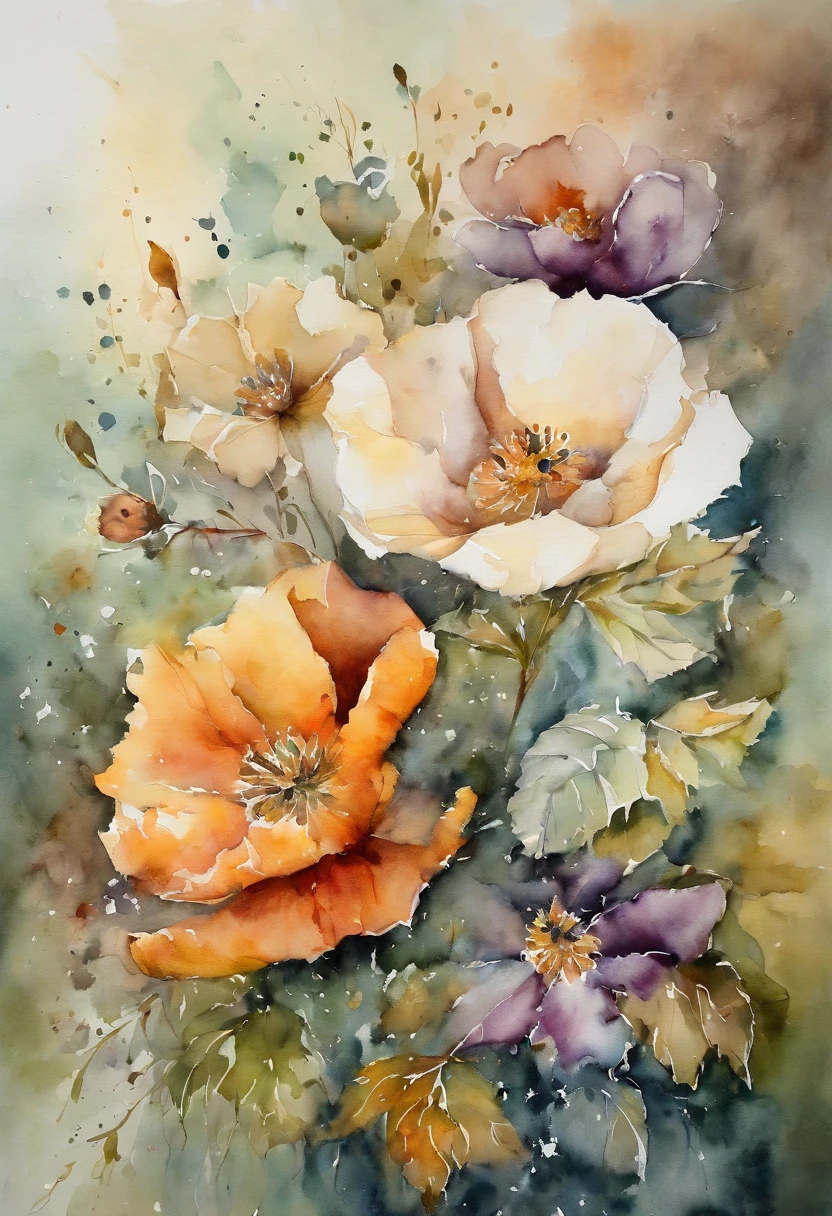 Painting of a bunch of flowers with watercolor paint on paper - SeaArt AI