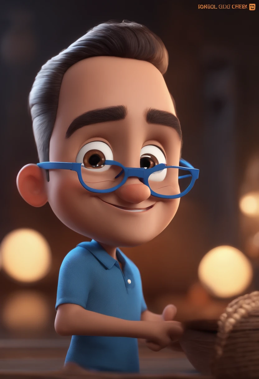 Cartoon character of a man with black glasses and a blue shirt, animation character, Caractere estilizado, animation style rendering, 3D estilizado, Arnold Maya render, 3 d render stylized, toon render keyshot, Personagem 3D, Personagem 3D, 3d rendering stylized, 3 d character render, personagem de desenho animado, Personagem de close up, Pose de personagem, (Estilo Pixar) (master part:1.2) (Bokeh) (best quality) (pele detalhada) (textura detalhada) (8k) (argila) (Cinematic lighting) (foco nítido