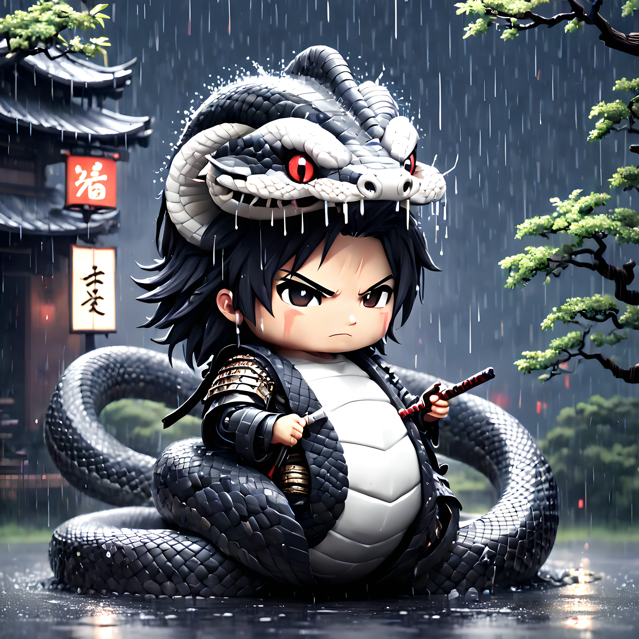 (Pixel art:1.5), (pixel theme:1.5), (chibi emote:1.5), (chibi character:1.5), (japanese game character:1.5), (fantasy:1.5), (rainy night:1.5), (heavy rain:1.5), (1japanse samurai:1.5), (1samurai and big snake:1.5), (Decisive Battlefield:1.5),(Big snake:1.5), (White Snake:1.5), (Yamata no Orochi:1.5), (ancient Japanese backgorund:1.5, 1400s:1.5), (riding big snake:1.5),