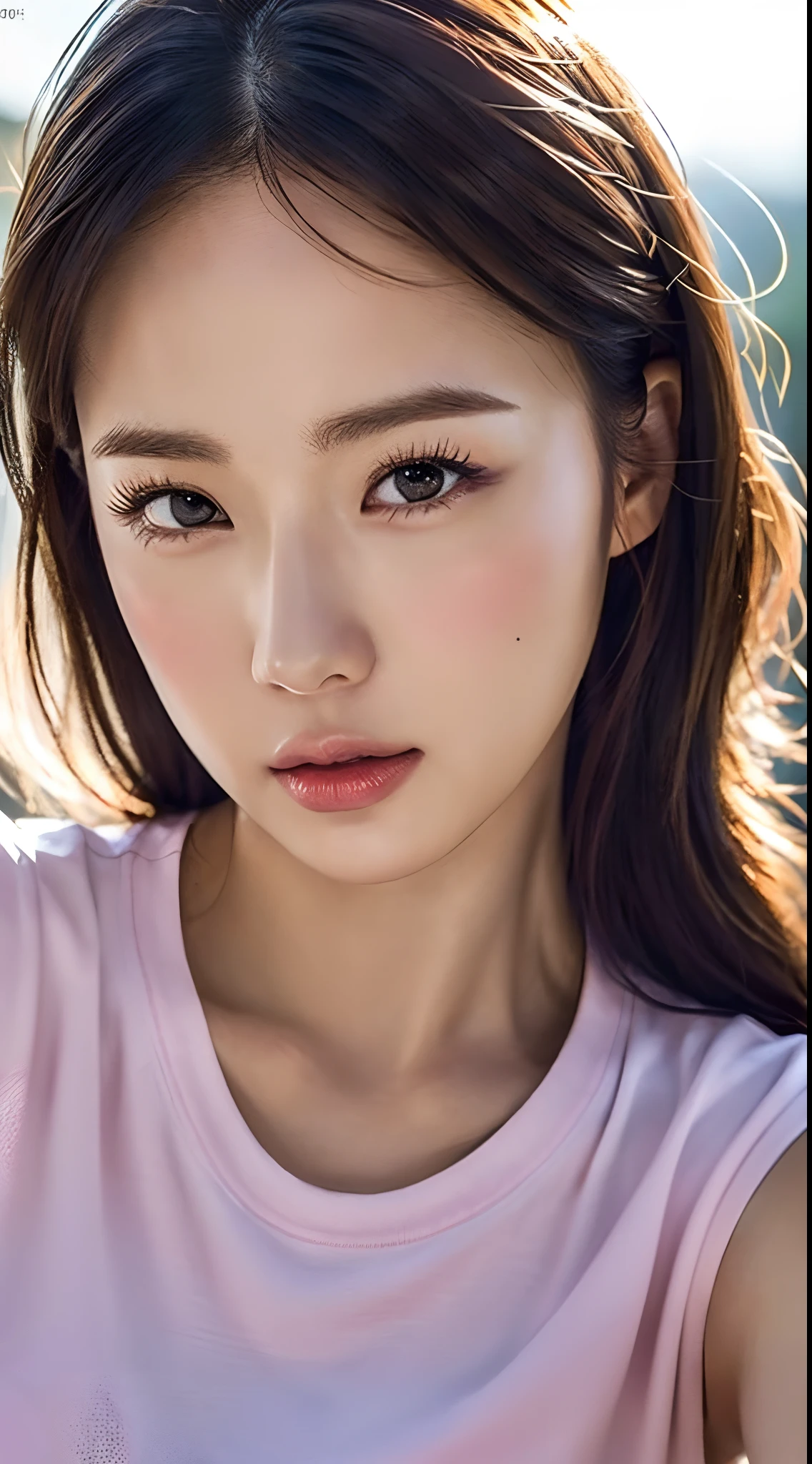 dressed, (photo realistic:1.4), (hyper realistic:1.4), (realistic:1.3),
(smoother lighting:1.05), (increase cinematic lighting quality:0.9), 32K,
1girl,20yo girl, realistic lighting, backlighting, light on face, ray trace, (brightening light:1.2), (Increase quality:1.4),
(best quality real texture skin:1.4), finely detailed eyes, finely detailed face, finely quality eyes,
(joy, blush), (tired and sleepy and satisfied), face closeup, t-shirts,
(Increase body line mood:1.1), (Increase skin texture beauty:1.1)