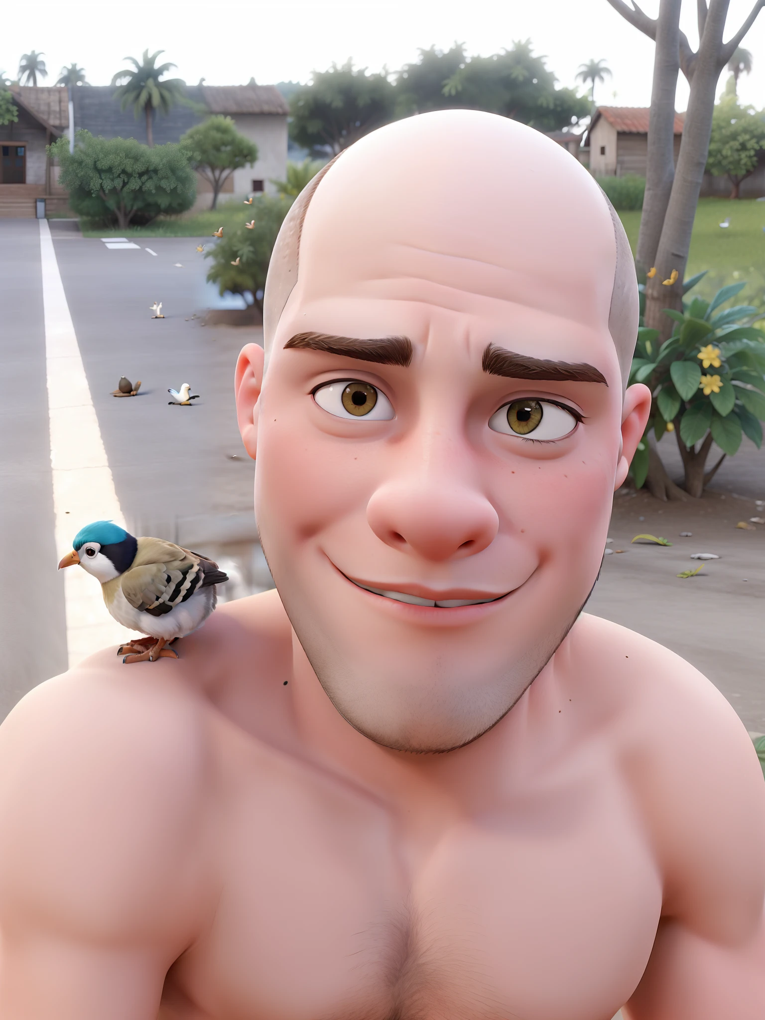 Obra-prima, de melhor qualidade, A boy with a shaved head with a bird on his shoulder