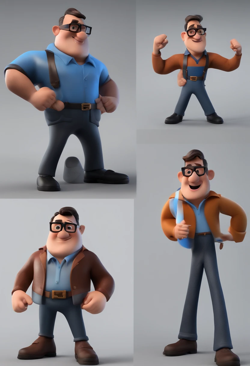Cartoon character of a man with black glasses and a blue shirt, animation character, Caractere estilizado, animation style rendering, 3D estilizado, Arnold Maya render, 3 d render stylized, toon render keyshot, Personagem 3D, Personagem 3D, 3d rendering stylized, 3 d character render, personagem de desenho animado, Personagem de close up, Pose de personagem, (Estilo Pixar) (master part:1.2) (Bokeh) (best quality) (pele detalhada) (textura detalhada) (8k) (argila) (Cinematic lighting) (foco nítido