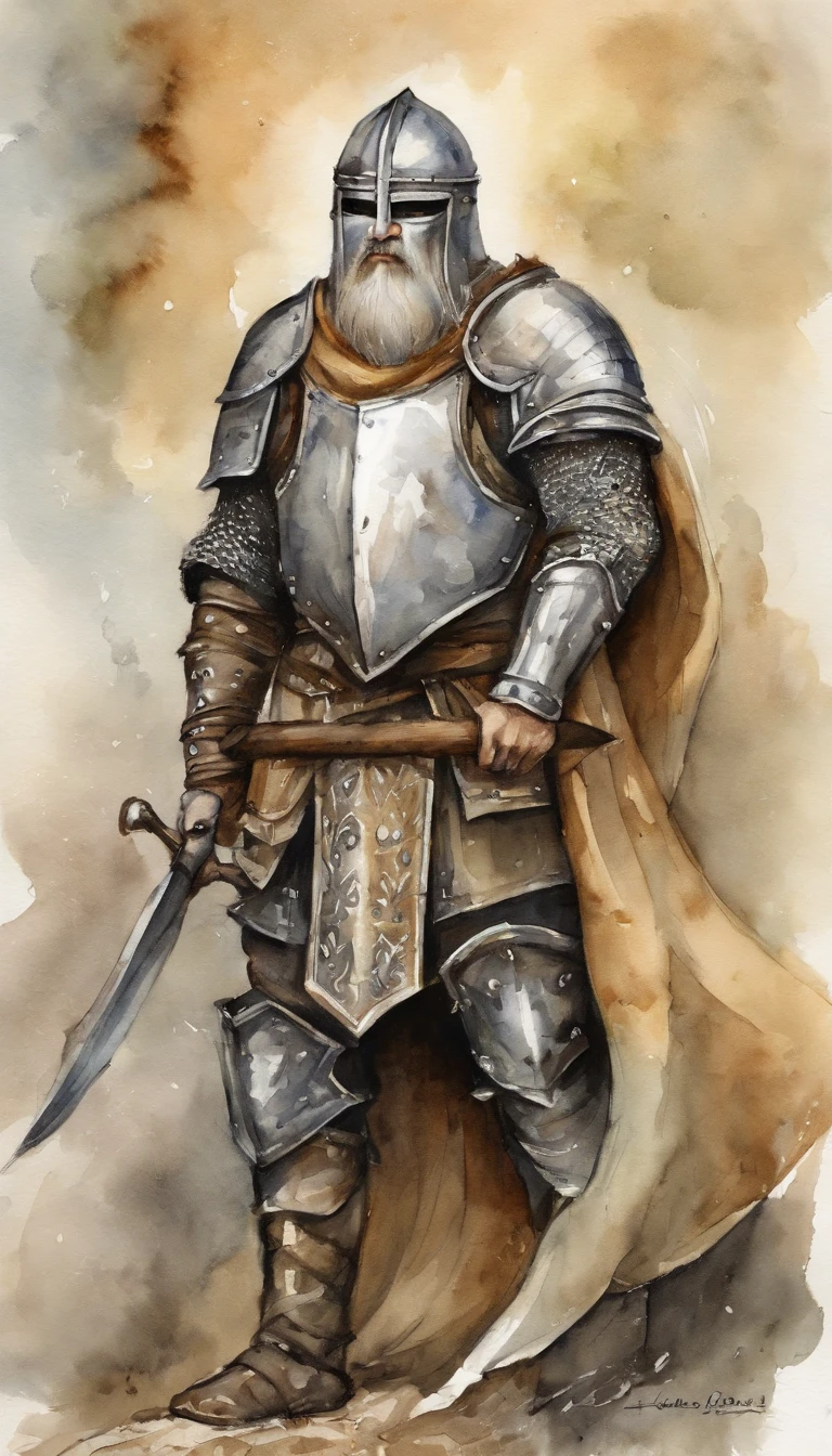 axe, Iron armour,, medieval times, Record of Lodoss War, [Silvery head hair)| (Silver long beard), bright skin,knight、father、Glory、