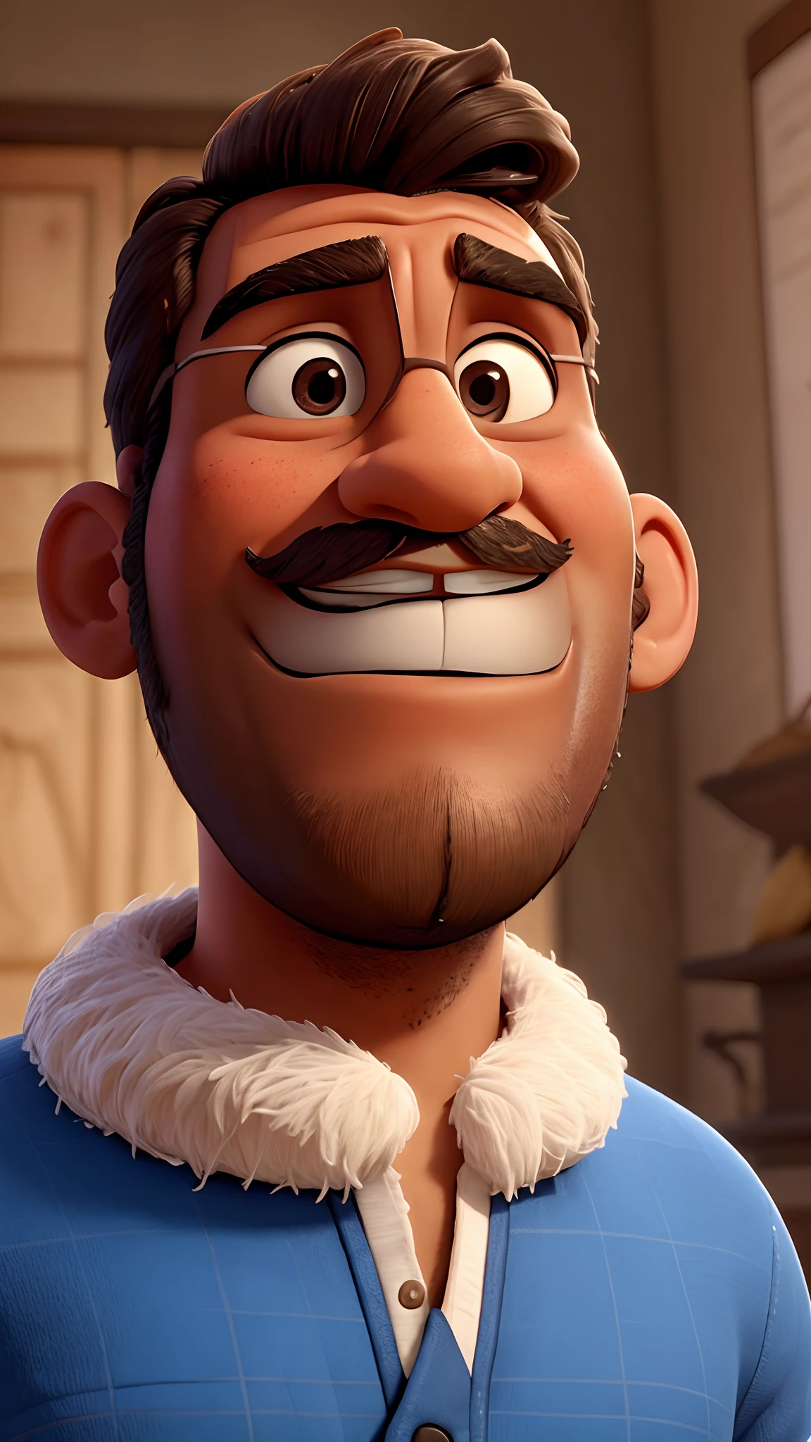 Homem pele parda, sem bigode, barba e cabelo preto