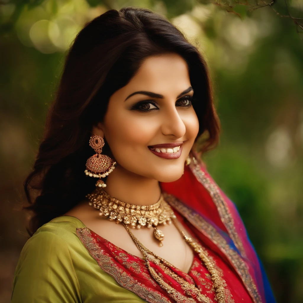 Big ass girl realistic Pakistani sexy, In Indian Ethnic Dress, Salwar Suit, Red Colour, Earings, Nechlace, Bangles, Eye lash, Long Dark brown hair, 30yo, Active, Smiling, looking at someone, face front facing, curvy body