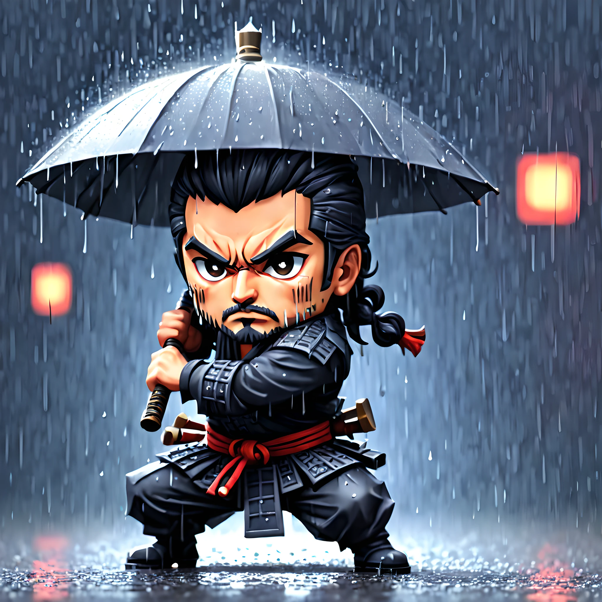 (Pixel art:1.5), (pixel theme:1.5), (chibi emote:1.5), (chibi character:1.5), (japanese game character:1.5), (fantasy:1.5), (rainy night:1.5), (heavy rain:1.5), (1japanse samurai:1.5), (Toshiro Mifune:1.5), (decisive battle:1.5), (７Samurai of the People:1.5), (film of Akria Kurosawa:1.5), (fighting stance:1.5),