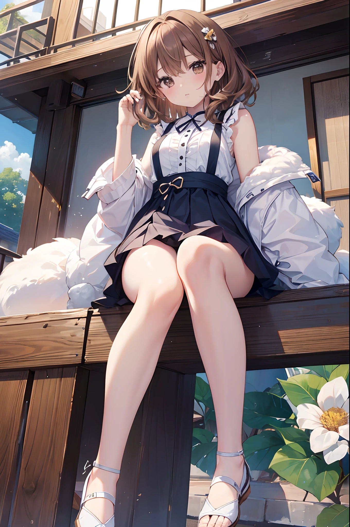 Anime girl sitting on a bench with a backpack and a cell phone - SeaArt AI