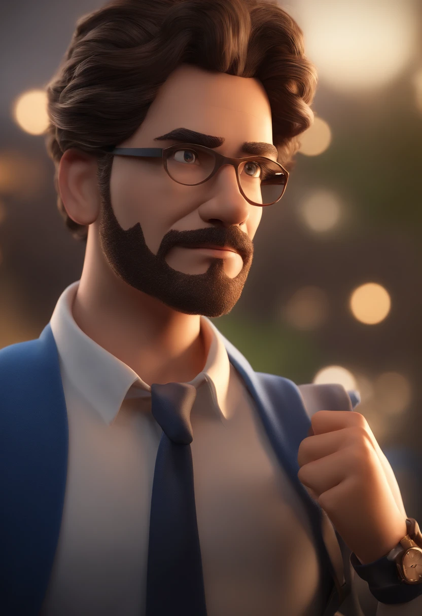 personagem dos desenhos animados de um homem com olhos pretos e uma camisa azul, animation character, Caractere estilizado, animation style rendering, 3D estilizado, Arnold Maya render, 3 d render stylized, toon render keyshot, Personagem 3D, Personagem 3D, 3d rendering stylized, 3 d character render, personagem de desenho animado, Personagem de close up, Pose de personagem, (Estilo Pixar) (master part:1.2) (Bokeh) (best quality) (pele detalhada) (textura detalhada) (8k) (argila) (Cinematic lighting) (foco nítido(com barba ir bigode