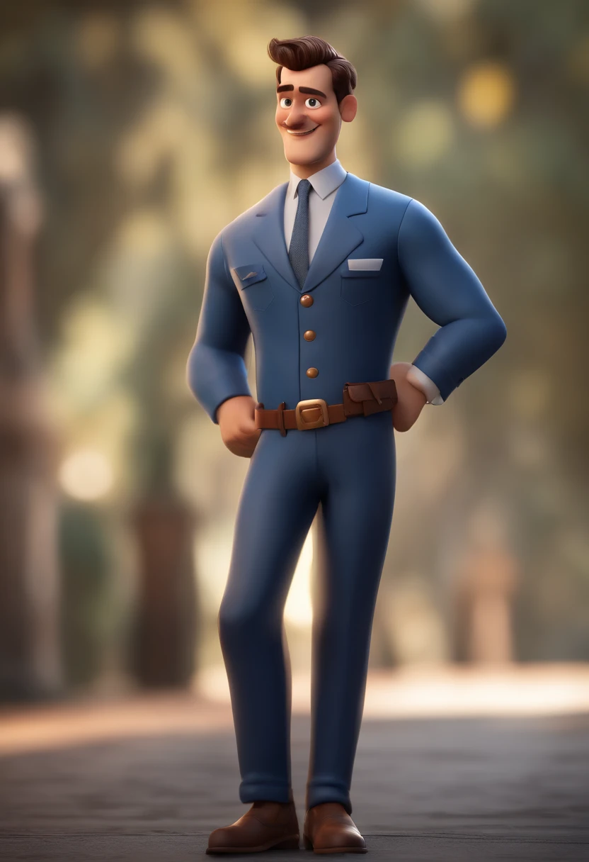 personagem dos desenhos animados de um homem com olhos pretos e uma camisa azul, animation character, Caractere estilizado, animation style rendering, 3D estilizado, Arnold Maya render, 3 d render stylized, toon render keyshot, Personagem 3D, Personagem 3D, 3d rendering stylized, 3 d character render, personagem de desenho animado, Personagem de close up, Pose de personagem, (Estilo Pixar) (master part:1.2) (Bokeh) (best quality) (pele detalhada) (textura detalhada) (8k) (argila) (Cinematic lighting) (foco nítido(com barba ir bigode