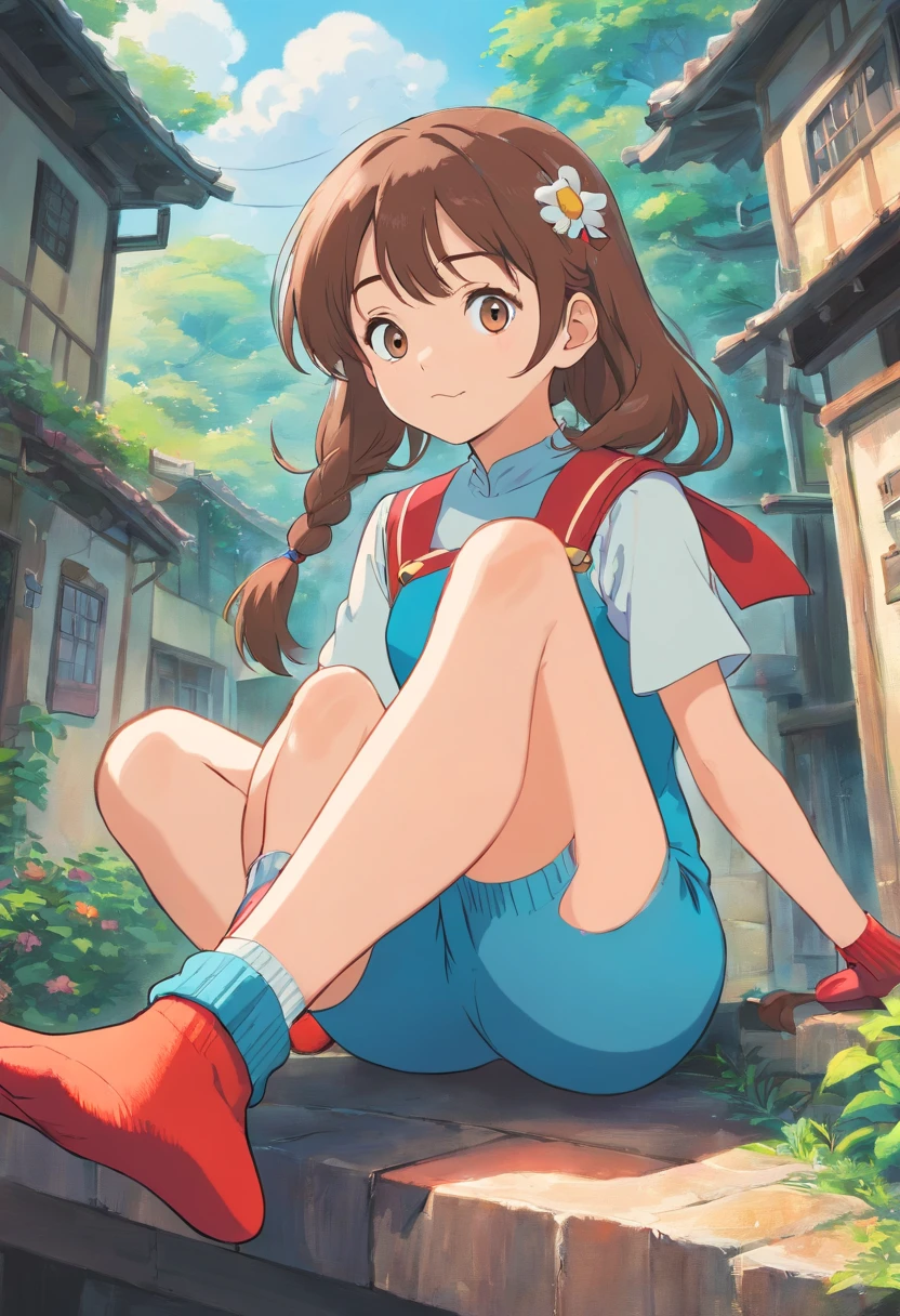 animesque、girl with、leotard、Wearing socks