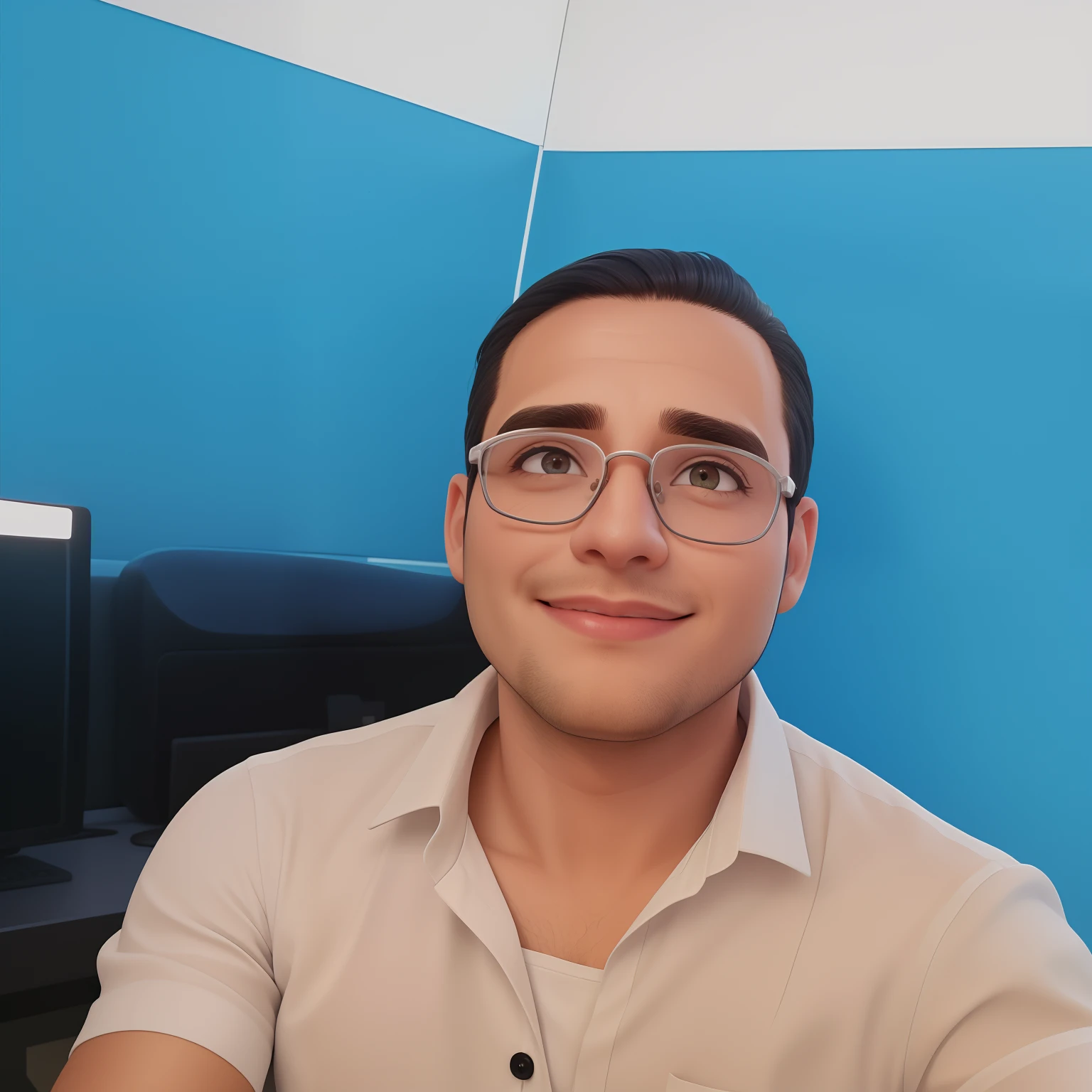 Um homem de 30 anos, com cabelos castanhos curtos,face de diamante, olhar rigoroso, e olhos castanhos, Wearing white white shirt with tie and glasses.
