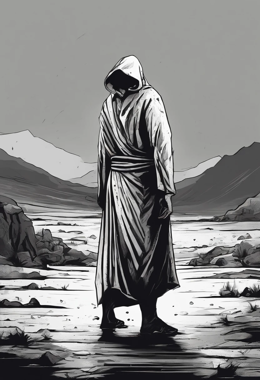 Jesus close up https://readcomicsonline.ru/uploads/manga/outcast-by-kirkman-azaceta-2014/chapters/47/01.jpg man, in front of the building Cel-shaded, noire, black-white, comics art –s 750 with beard and short haircut sitting alone in the rain in the desert only nature, Far from civilization with a mountain in the background, outcast, In torn clothes, long clothes, tired, Exhausted. Black & White Style, Drawn in the style of noir, Noir setting, Drawn in the style of noir, Comics Art