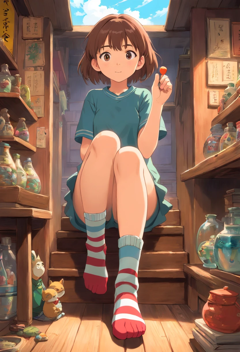 animesque、girl with、Wearing socks、Show the soles of your feet