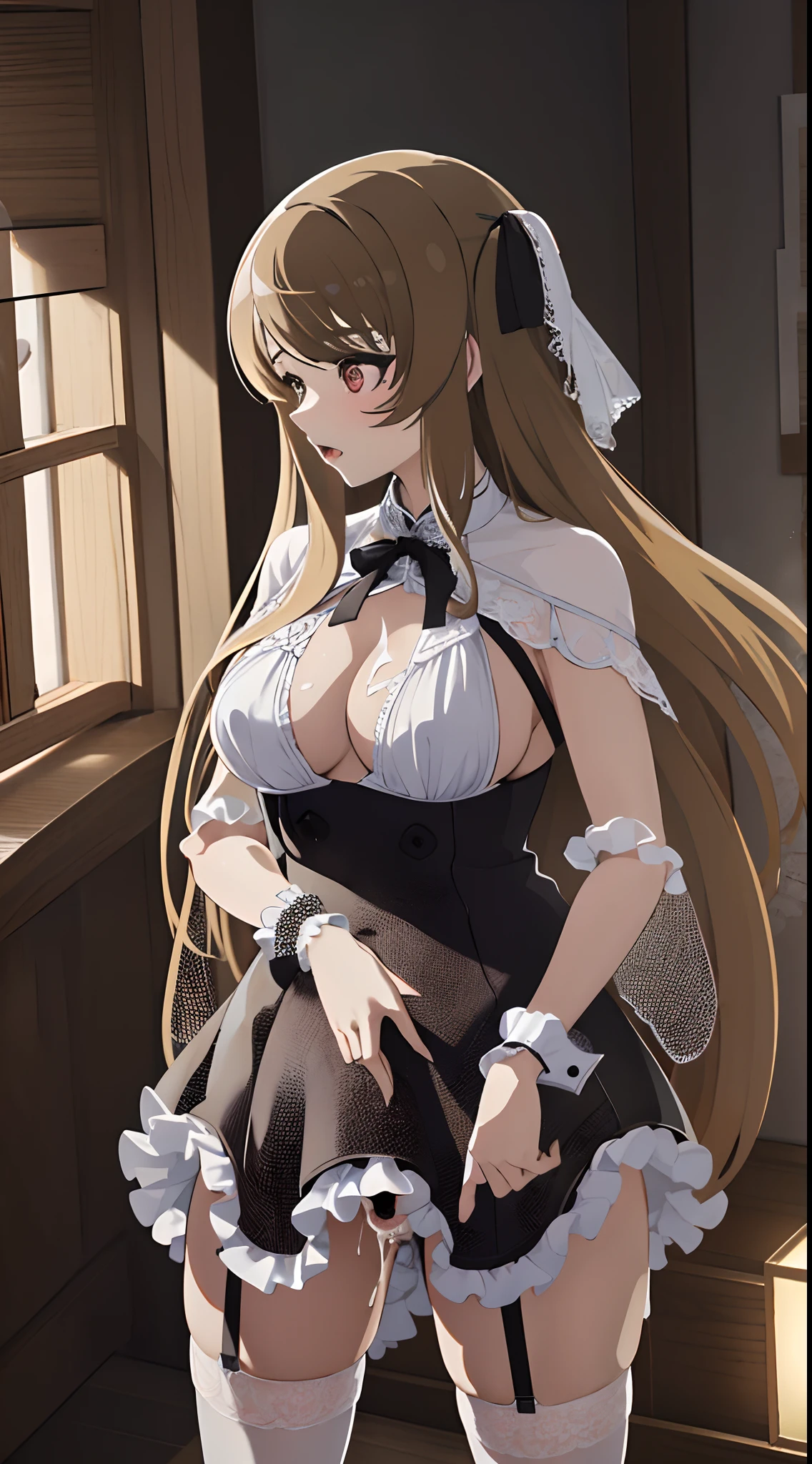 masterpiece, best quality, absurdres , perfect anatomy , Kuo Shenlin ,long hair, bright hair color,((vaginal)),(((sex))), nsfw ,penis,1girl, 1boy,(((busty))),show off nipple ,cum in pussy,(((bukkake))) ,Lace ,heart shaped pupils, girl trembling with sexual climax ,steam, Lustrous skin, Dramatic light, see through , cameltoe